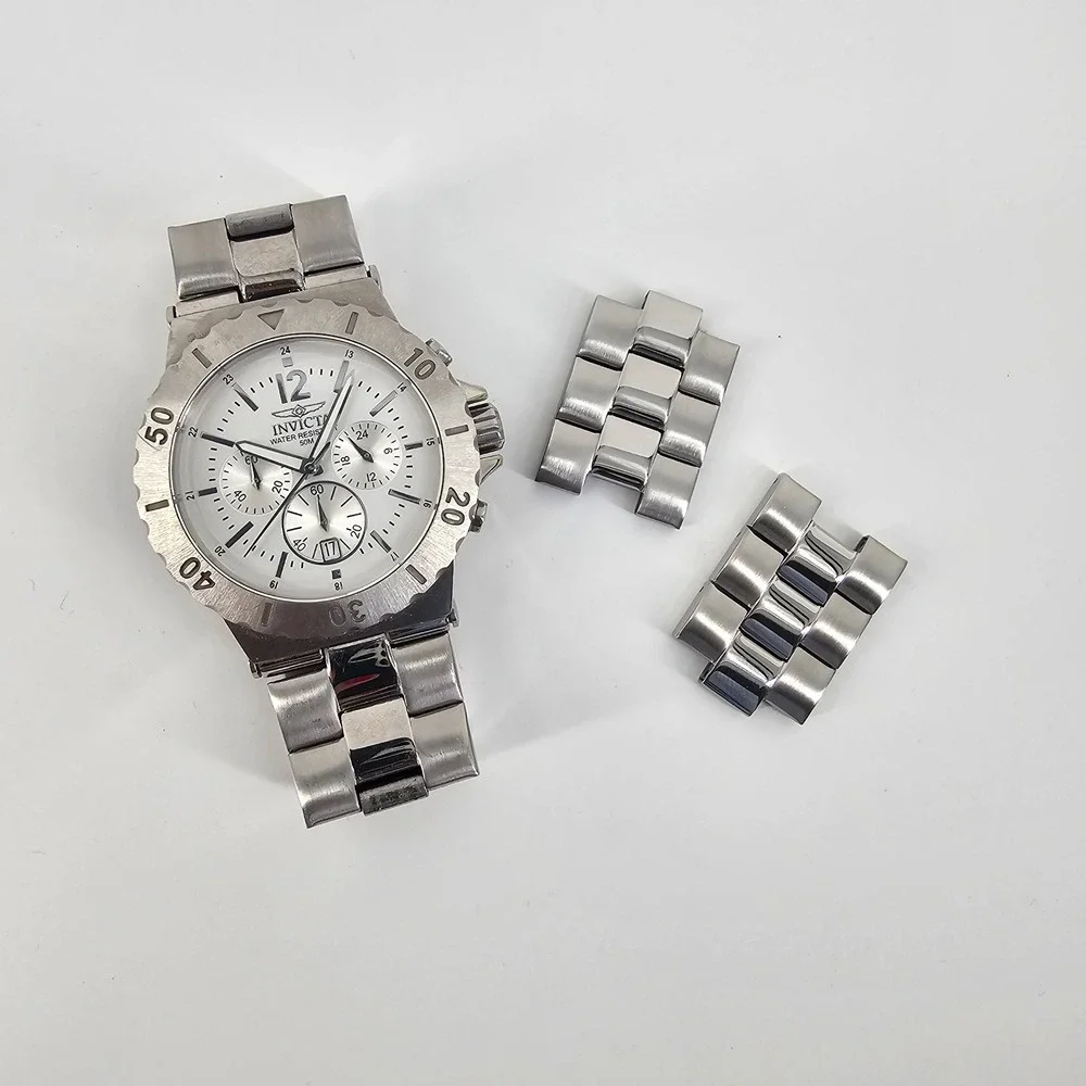 Invicta Watch Mens Silver 1265 Chronograph Stainless Steel White Dial Sport